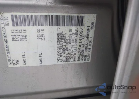 2010 Nissan Altima 2.5 S z USA, uszkodzony, nr VIN 1N4AL2AP1AC144097